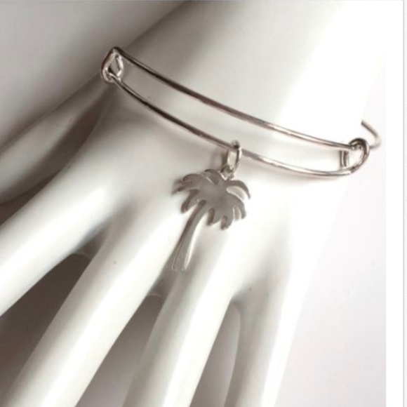 Silver Palm Tree Wire Charm Bracelet Beach Island Fun Plated Cruise Wear - Picture 4 of 8